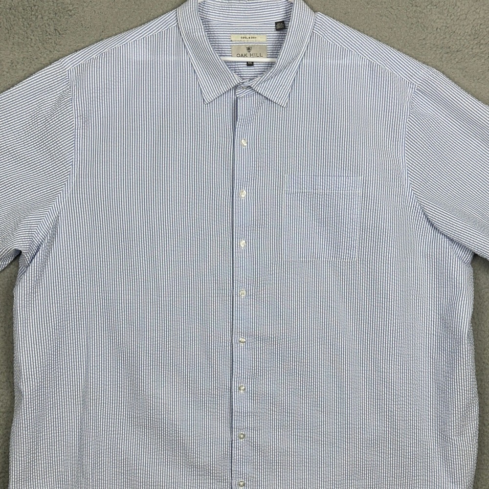 Oak Hill Shirt Mens 4XL Cool Dry Seersucker Blue White Striped Button Down EUC
